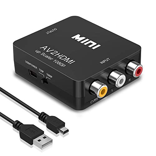 Amtake RCA auf HDMI Konverter, 1080P RCA Composite CVBS AV zu HDMI Video Audio Konverter Adapter für PS2/ Xbox/SNES/VHS/VCR Videorecorder DVD, Unterstützt PAL/NTSC mit USB-Netzkabel von Amtake