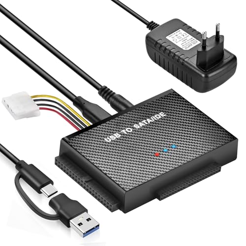 USB 3.0 zu IDE/SATA Festplatten Adapter Für 2,5 und 3,5-Zoll HDD/SSD, SATA USB Adapter Kompatibel mit Windows 10/8/7/XP/Vista, Mac OS, Linux Usw(Mit 12V 2A Netzteil) von Amtake
