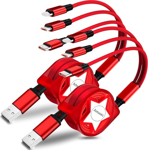 Amuvec Multi USB Mehrere Kabel [3A 1M 2Stück], 3 in 1 Einziehbares Universal Ladekabel mit 2*iP Typ C Micro USB Anschluss, für Phone, Samsung Galaxy S23 S21 S10, Huawei, LG, Xiaomi, Moto, Sony, PS5 von Amuvec