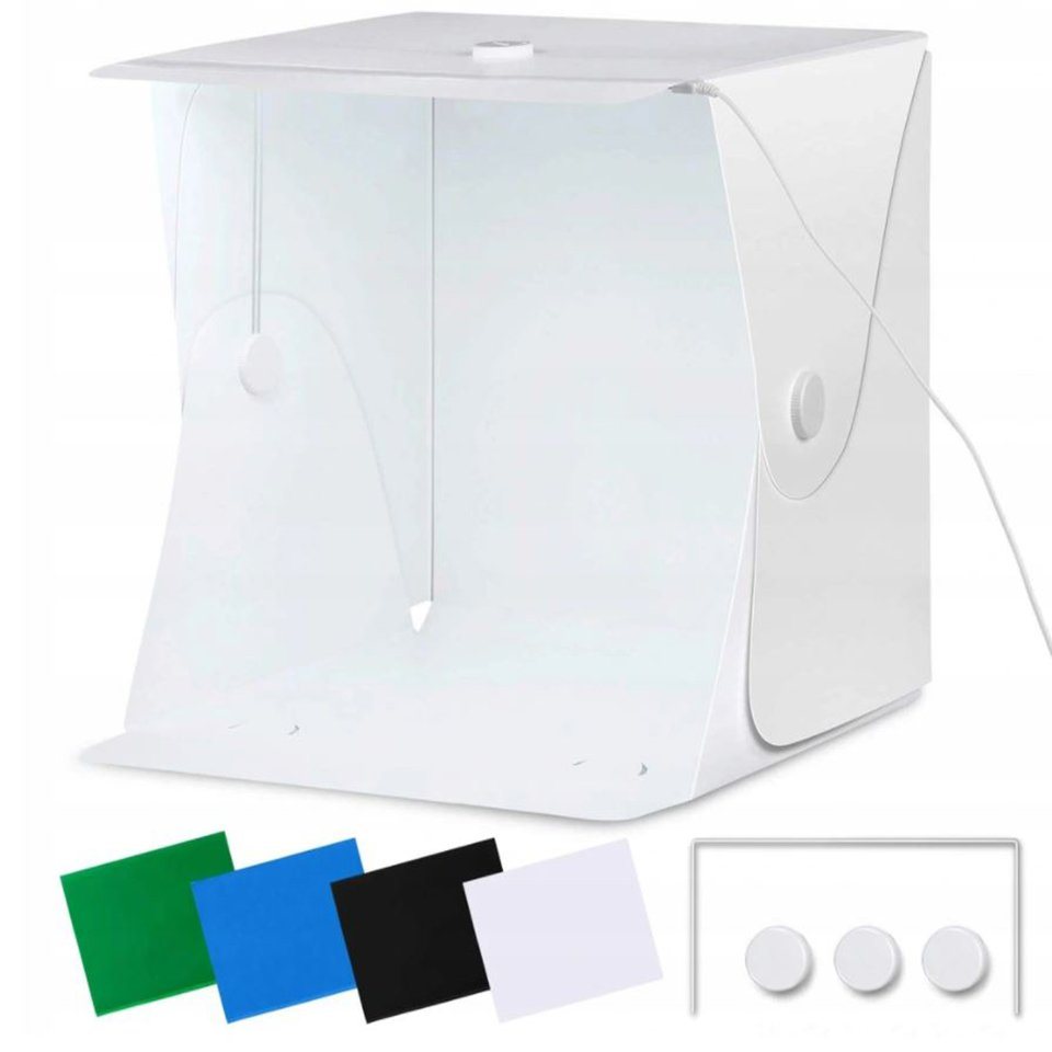 Amzdeal Fotohintergrund Fotobox Lichtzelt Lichtbox Fotozelt, LED, 40x40cm, 4 Hintergründe, faltbar von Amzdeal