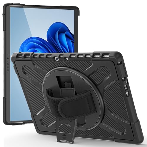 Amzer Tuffen Schutzhülle für Microsoft Surface Pro 9, 33 cm (13 Zoll), stoßfest, robust, mit drehbarer Handschlaufe und Ständer, Schwarz von Amzer