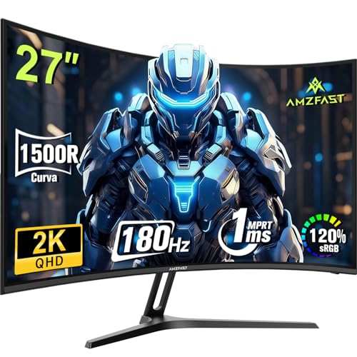 Amzfast Curved Gaming Monitor 27 Zoll - 180Hz, 1ms, AMD FreeSync, HDR10, DCI-P3 90%, Anti-Flicker/Glare, Low Blue Light, 1500R, VESA Mount 100 x 100, HDMI 2.1/DisplayPort1.2*2, mit DP-Kabel, AMZG27C1Q Amzfast Curved Gaming Monitor 27 Zoll - 180Hz, 1ms, AMD FreeSync, HDR10, DCI-P3 90%, Anti-Flicker/Glare, Low Blue Light, 1500R, VESA Mount 100 x 100, HDMI 2.1/DisplayPort1.2*2, mit DP-Kabel, AMZG27C1Q von Amzfast