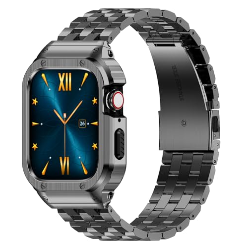 HASLFM Apple Watch Armbänder Kompatibel für iWatch Serie 9/8/7/6/5/4/SE/3/2/1(41mm/40mm/38mm), Edelstahl iWatch Armbänder mit Gehäuse und Schutzhülle für Männer Grau von Amznew