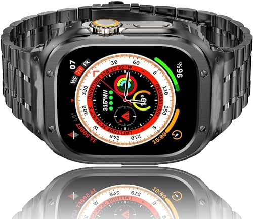 HASLFM Apple Watch Ultra Armband mit Gehäuse Kompatibel für Apple Watch Ultra/Ultra 2(49mm), Robustes Ersatzband und Edelstahl Metall Apple Watch Bänder für Männer Grau 2023 von Amznew