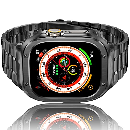 HASLFM Armband mit Gehäuse Kompatibel für Apple Watch Ultra/Ultra 2(49mm), Robustes Ersatzband und Edelstahl Metall iWatch 49mm Armband für Männer, Grau von Amznew