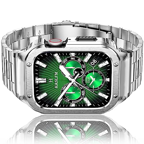 HASLFM Edelstahl Apple Watch Armband mit Gehäuse Kompatibel mit Apple Watch Series 6/5/4/SE/3/2/1(44mm/42mm),Robustes Metall iWatch Band und Schutzhülle für Männer 2023,Silber von Amznew