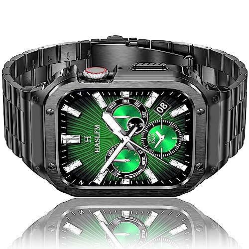 HASLFM Edelstahl Apple Watch Armband mit Gehäuse Kompatibel mit Apple Watch Series 9/8/7(41mm) 6/5/4/SE(40mm) 3/2/1(38mm), Robustes Metall iWatch Band und Schutzhülle für Männer 2023,Grau von Amznew