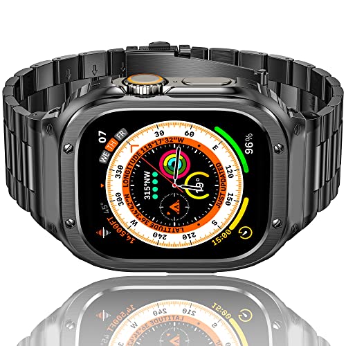 HASLFM Edelstahl Apple Watch Armband mit Gehäuse Kompatibel mit Apple Watch Ultra/Ultra 2(49mm),Metall iWatch Band und Schutzhülle, Robustes Ersatzband für Männer 2023,Grau von Amznew