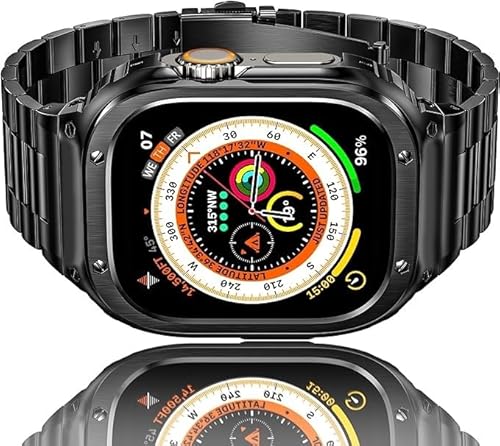 HASLFM Edelstahl Apple Watch Armband mit Gehäuse Kompatibel mit Apple Watch Ultra/Ultra 2(49mm),Metall iWatch Band und Schutzhülle, Robustes Ersatzband für Männer 2023,Schwarz von Amznew