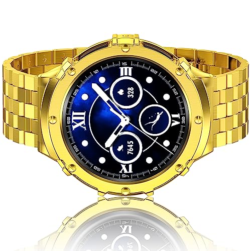 HASLFM Kompatibel für Samsung Galaxy Watch 5 Pro Armband 45mm, Kompatibel mit Samsung Galaxy Watch 6/Watch 5/Watch 4 Armband 44mm, Robustes Edelstahl Metal Armband Gehäuse für Männer, Gold von Amznew