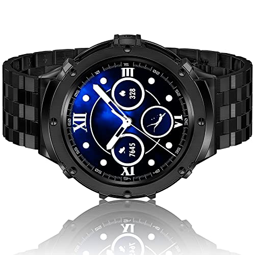 HASLFM Kompatibel für Samsung Galaxy Watch 5 Pro Armband 45mm, Kompatibel mit Samsung Galaxy Watch 6/Watch 5/Watch 4 Armband 44mm, Robustes Edelstahl Metal Armband Gehäuse für Männer, Schwarz von Amznew