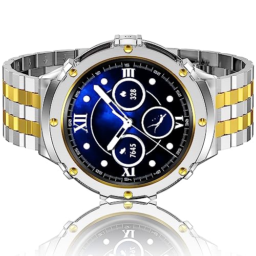 HASLFM Kompatibel für Samsung Galaxy Watch 5 Pro Armband 45mm, Kompatibel mit Samsung Galaxy Watch 6/Watch 5/Watch 4 Armband 44mm, Robustes Edelstahl Metal Armband Gehäuse für Männer, Silber-Gold von Amznew