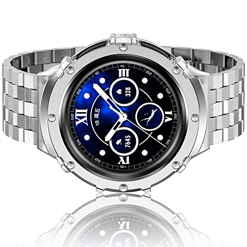 HASLFM Kompatibel für Samsung Galaxy Watch 5 Pro Armband 45mm, Kompatibel mit Samsung Galaxy Watch 6/Watch 5/Watch 4 Armband 44mm, Robustes Edelstahl Metal Armband Gehäuse für Männer, Silber von Amznew