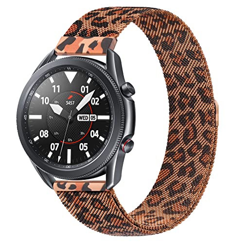 Amzpas 22mm Uhrenarmband Metall Ersatz Armband für Herren Damen, 22mm Universal Smartwatch Ersatzarmband, Mesh Edelstahl Metall Magnet Armbänder, Leopard von Amzpas