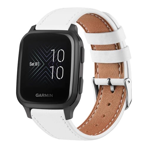 Amzpas Armband 20mm für Garmin Venu Sq/Sq 2 Music Armband Damen Herren,Leder Sport Ersatzarmband für Garmin Venu/2 Plus(Weiß) von Amzpas