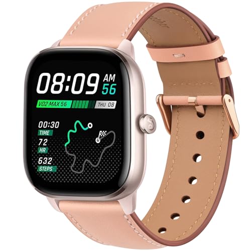 Amzpas Armband für Amazfit GTS 2 Mini/GTS 4 Mini/GTS 2 / GTS 3 / GTS 4 für Damen Herren, 20mm Hochwertiges Leder Ersatzarmbänder für Amazfit Bip 3 /Bip 3 Pro/Bip Lite/Bip U/Bip U Pro, Rosa von Amzpas