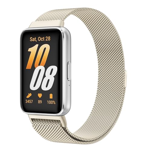 Amzpas Armband für Samsung Galaxy Fit 3 Armband Damen Herren,Edelstahl Metall Mesh Ersatzarmband Magnetschloss Uhrenarmband für Samsung Galaxy Fit 3 (Champagner) von Amzpas