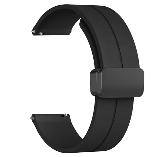 Amzpas Armband für Samsung Galaxy Watch 4 Armband 40mm 44mm Damen Herren,Silikon Sport Magnetische Faltschnalle Ersatzbänder Uhrenarmband für Samsung Galaxy Watch 4 Classic 42mm 46mm (Schwarz) von Amzpas