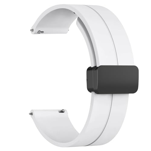 Amzpas Armband für Samsung Galaxy Watch 4 Armband 40mm 44mm Damen Herren,Silikon Sport Magnetische Faltschnalle Ersatzbänder Uhrenarmband für Samsung Galaxy Watch 4 Classic 42mm 46mm (Weiss) von Amzpas