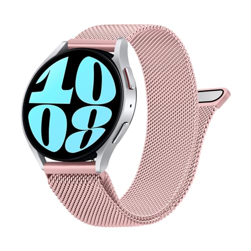 Amzpas Armband für Samsung Galaxy Watch 6 40mm 44mm Armband Damen Herren,Edelstahl Metall Mesh Ersatzarmband Magnetschloss 20mm Uhrenarmband für Samsung Galaxy Watch 6 Classic 43mm 47mm (Rosa) von Amzpas