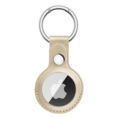 Amzpas Hülle für AirTag Schutzhülle,Leder Keyring,Apple AirTags Case, Hülle für Apple AirTag Anhänger, Cover mit Schlüsselanhänger(Gold) von Amzpas