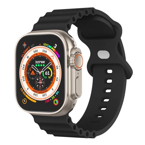 Amzpas für Apple Watch Armband 44mm 45mm 40mm 41mm 49mm 42mm 38mm für Damen Herren,Ersatz Silikon Sport Armbänder für iWatch Armband Series 9 8 7 6 5 4 3 2 1 SE (42/44/45/49mm, Schwarz) von Amzpas