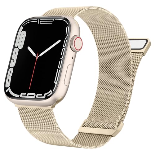 Amzpas für Apple Watch Armband 45mm 40mm 44mm 41mm 49mm 42mm 38mm für Damen Herren,Metall Edelstahl Magnetisch Ersatz für iWatch Armband Series 9 8 7 6 5 4 3 2 1 SE (38mm/40mm/41mm, Champagner) von Amzpas