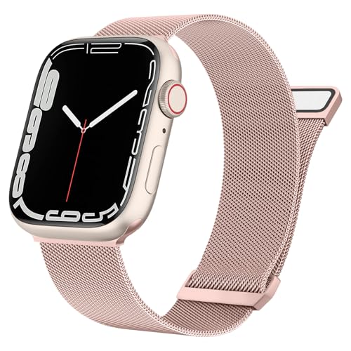 Amzpas für Apple Watch Armband 45mm 40mm 44mm 41mm 49mm 42mm 38mm für Damen Herren,Metall Edelstahl Magnetisch Ersatz für iWatch Armband Series 9 8 7 6 5 4 3 2 1 SE (38mm/40mm/41mm, Rosa) von Amzpas