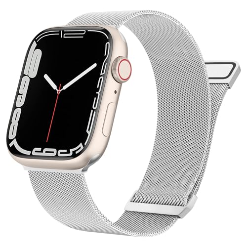 Amzpas für Apple Watch Armband 45mm 40mm 44mm 41mm 49mm 42mm 38mm für Damen Herren,Metall Edelstahl Magnetisch Ersatz für iWatch Armband Series 9 8 7 6 5 4 3 2 1 SE (38mm/40mm/41mm, Silber) von Amzpas