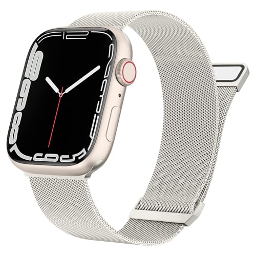 Amzpas für Apple Watch Armband 45mm 40mm 44mm 41mm 49mm 42mm 38mm für Damen Herren,Metall Edelstahl Magnetisch Ersatz für iWatch Armband Series 9 8 7 6 5 4 3 2 1 SE (42mm/44mm/45mm/49mm, Starlight) von Amzpas