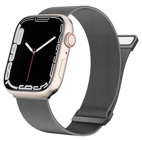 Amzpas für Apple Watch Armband 45mm 40mm 44mm 41mm 49mm 42mm 38mm für Damen Herren,Metall Edelstahl Magnetisch Ersatz für iWatch Armband Series 9 8 7 6 5 4 3 2 1 SE (42mm/44mm/45mm/49mm, Schwarz) von Amzpas