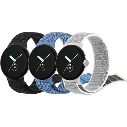 Amzpas für Google Pixel Watch 2 Armband Damen Herren,Nylon Sport Loop 3PACK Ersatzarmbänder für Google Pixel Watch Armband (Grau/Schwarz/Blau) von Amzpas