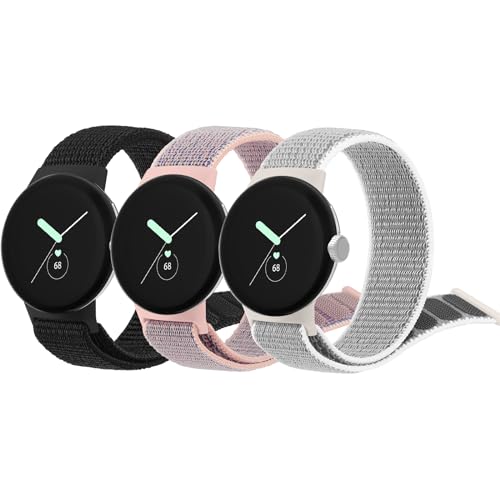 Amzpas für Google Pixel Watch 2 Armband Damen Herren,Nylon Sport Loop 3PACK Ersatzarmbänder für Google Pixel Watch Armband (Grau/Schwarz/RosaSand) von Amzpas