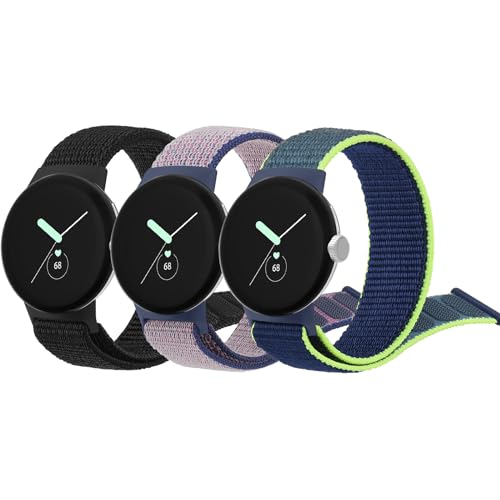 Amzpas für Google Pixel Watch 2 Armband Damen Herren,Nylon Sport Loop 3PACK Ersatzarmbänder für Google Pixel Watch Armband (Schwarz/Lilablau/BlauGrün) von Amzpas