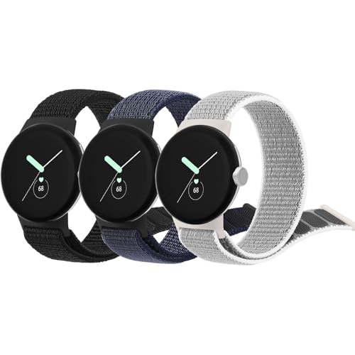 Amzpas für Google Pixel Watch 2 Armband Damen Herren,Nylon Sport Loop 3PACK Ersatzarmbänder für Google Pixel Watch Armband (Schwarz/Nebelgrau/Grau) von Amzpas