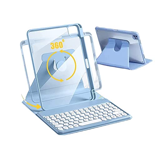 AnMengXinLing 360 ° drehbare Tastaturhülle für iPad Air 5/Air 4/iPad Pro 11 (2022/2021/2020), iPad 11 Zoll Hülle mit Tastatur, abnehmbare runde Tasten, transparente Rückseite mit Stifthalter (blau) von AnMengXinLing