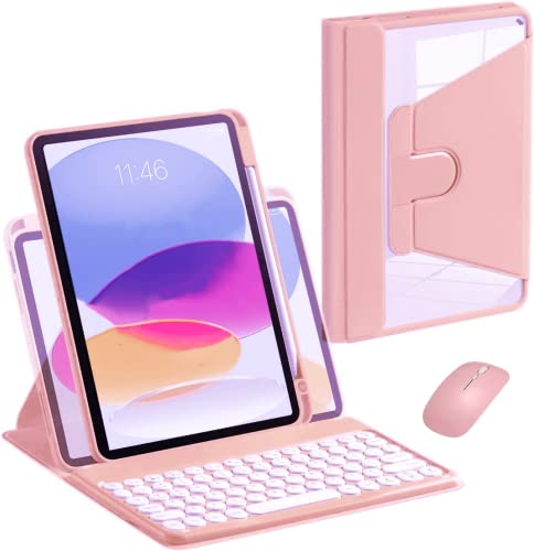 AnMengXinLing Schutzhülle für iPad Air5/Air4 & iPad Pro 11 2022 4. Generation/2021/2020, mit Tastatur und Maus, rotierende Smart-Hülle mit Stifthalter, abnehmbare runde Tastatur, Maus-Set, Rosa von AnMengXinLing