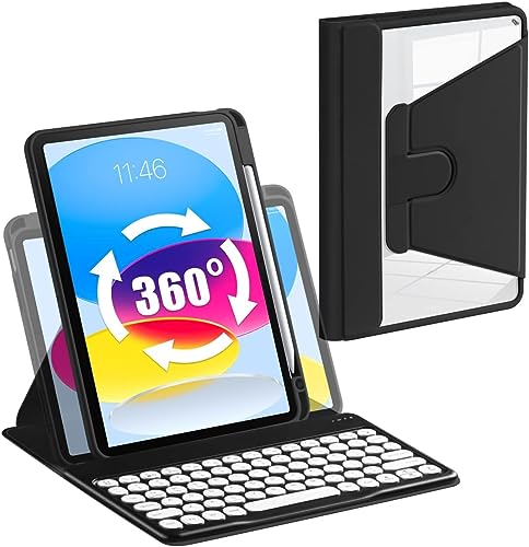 AnMengXinLing Tastatur-Hülle für Galaxy Tab S9+ Plus 12,4 Zoll 2023 SM-X810 / X816 / X818 mit S-Stifthalter, drehbar, transparente Schutzhülle mit abnehmbaren runden Tasten, Schwarz von AnMengXinLing