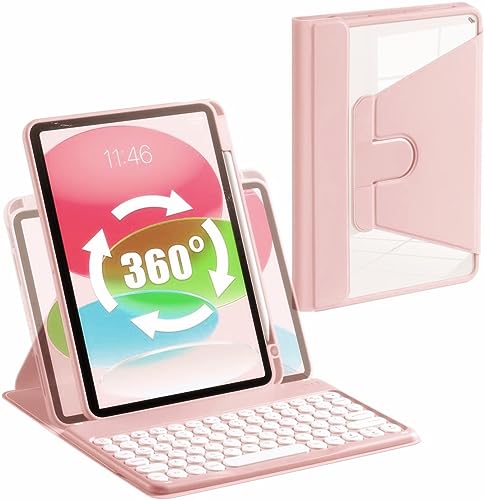 AnMengXinLing Tastatur Hülle für Galaxy Tab S9 11 Zoll 2023 Modell (SM-X710/X716B/X718U) mit S Pen Halter Drehbare Clear Cover Case mit abnehmbaren runden Tasten Tastatur, Rosa von AnMengXinLing