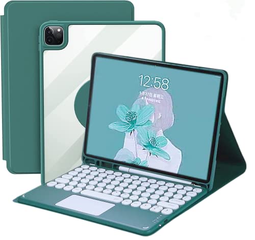 AnMengXinLing iPad 10. Generation Tastaturhülle, iPad 10,9 Zoll 2022 Hülle mit Trackpad Tastatur, 3 in 1 Magnetisch Drehbar Abnehmbare Transparente Abdeckung mit Stifthalter und Touchpad Tastatur (Blaugrün) von AnMengXinLing