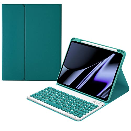 AnMengXinLing iPad Air 5 / iPad Air 4 Tastaturhülle mit Stifthalter, weiche Abdeckung mit magnetisch abnehmbarer Bluetooth-Tastatur für 10,9 Zoll iPad Air 5. Gen/iPad Air 4. Generation, Blaugrün von AnMengXinLing