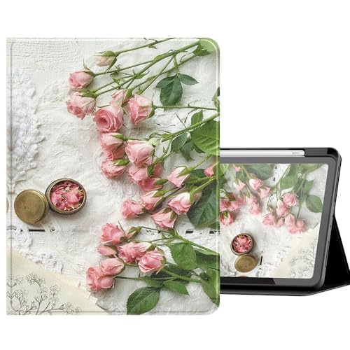 K-Flowers Schutzhülle für iPad Air 13 Zoll M2 2024, iPad Pro 12,9 6. / 5. / 4. Generation mit Stifthalter, schlank, leicht, Buchstil, transparente Rückseite, Marmor-Blumenmuster von AnMengXinLing