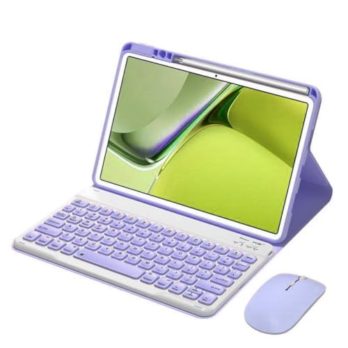 Schutzhülle für iPad der 10. Generation mit Tastatur und Maus, niedliche runde Noppen-Tastenkappen, magnetisch, abnehmbare Tastaturhülle mit Maus- und Stifthalter, für iPad 10 Zoll (27,7 cm), Violett von AnMengXinLing