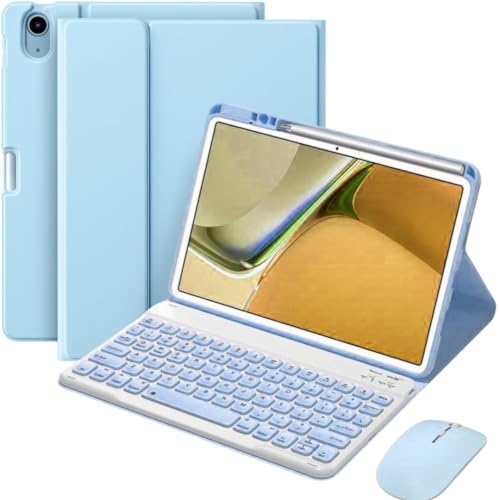 Schutzhülle für iPad der 10. Generation mit Tastatur und Maus, niedliche runde Noppen-Tastenkappen, magnetisch, abnehmbare Tastaturhülle mit Maus- und Stifthalter, für iPad 10 Zoll (27,7 cm), Blau von AnMengXinLing