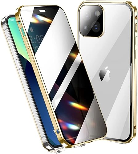 Schutzhülle für iPhone 12 Pro/iPhone 12, 15,5 cm (6,1 Zoll), mit eingebautem Sichtschutz, Kamera-Objektivschutz, magnetisches Aluminium-Metall-Stoßdämpfer, Sicherheitsschnalle (Gold) von AnMengXinLing
