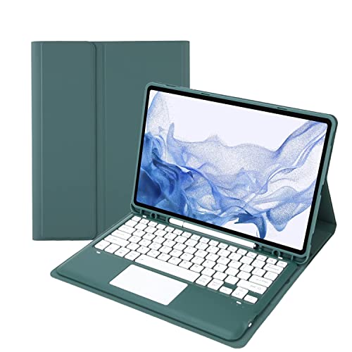 Tastatur-Hülle für Samsung Tab S9 (SM- X710/716B/718U) – Touchpad, abnehmbare Tastatur mit S-Stifthalter, Abdeckung für Galaxy Tab S9 2023 Tablet (Blaugrün) von AnMengXinLing