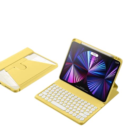 Tastatur-Hülle für iPad Air 5. Generation/4. Generation/iPad Pro 11 (3.,2.,1.,3.,1. Schutzhülle für iPad mit Tastatur, abnehmbare runde Tasten, transparente Abdeckung mit Stifthalter (gelb) von AnMengXinLing