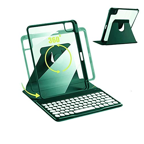 Tastaturhülle für iPad 10. Generation 2022, iPad 10 Hülle mit Tastatur, drehbare transparente Rückseite mit Stifthalter und abnehmbarer runder Tastatur für 2022 Version A2696 A2757 A2777 (Blaugrün) von AnMengXinLing