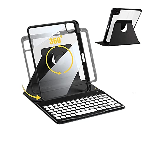 Tastaturhülle für iPad 10. Generation 2022, iPad 10 Hülle mit Tastatur, drehbare transparente Rückseite mit Stifthalter und abnehmbarer runder Tastatur für 2022 Version A2696 A2757 A2777 (Schwarz) von AnMengXinLing