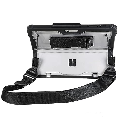 Transparente Schutzhülle für Microsoft Surface Pro 8 13 Zoll (33 cm) 2021 Tablet, robust, mit Schultergurt, Handschlaufe und Stylus-Halter, kompatibel mit Typ-Cover-Tastatur, Schwarz von AnMengXinLing